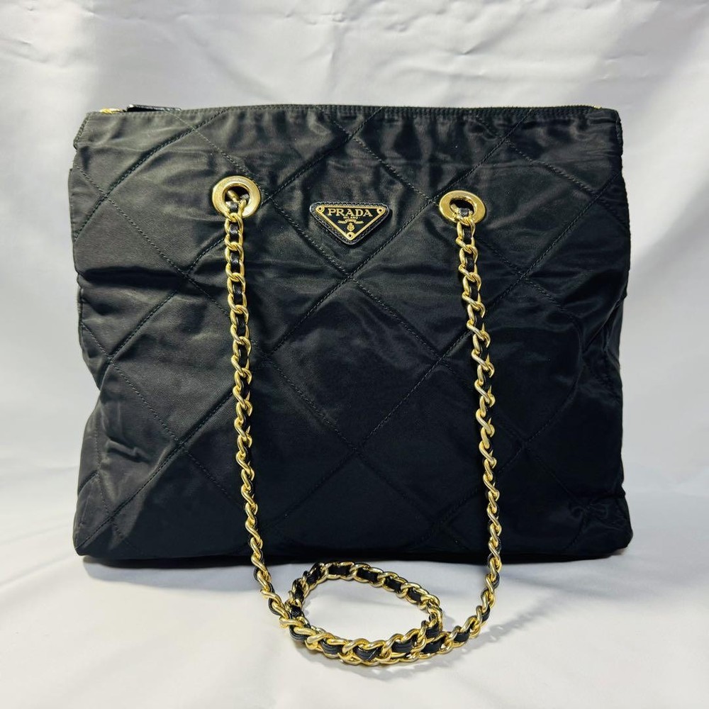 PRADA Tessuto Nylon Shoulder Tote Bag with Logo Plate in Excellent Condition From Japan  