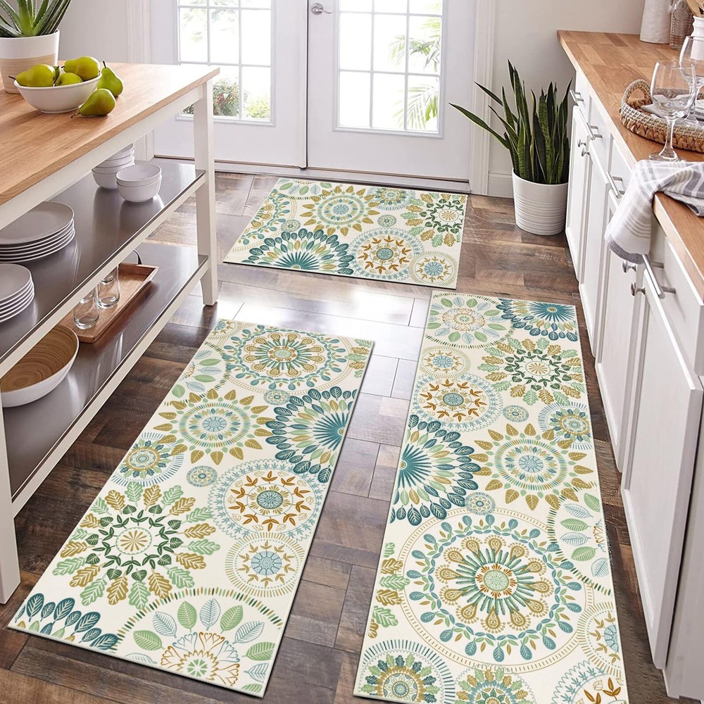 Farmhouse Boho Non-Slip Kitchen Rug Set of 3 Washable Floor Mats