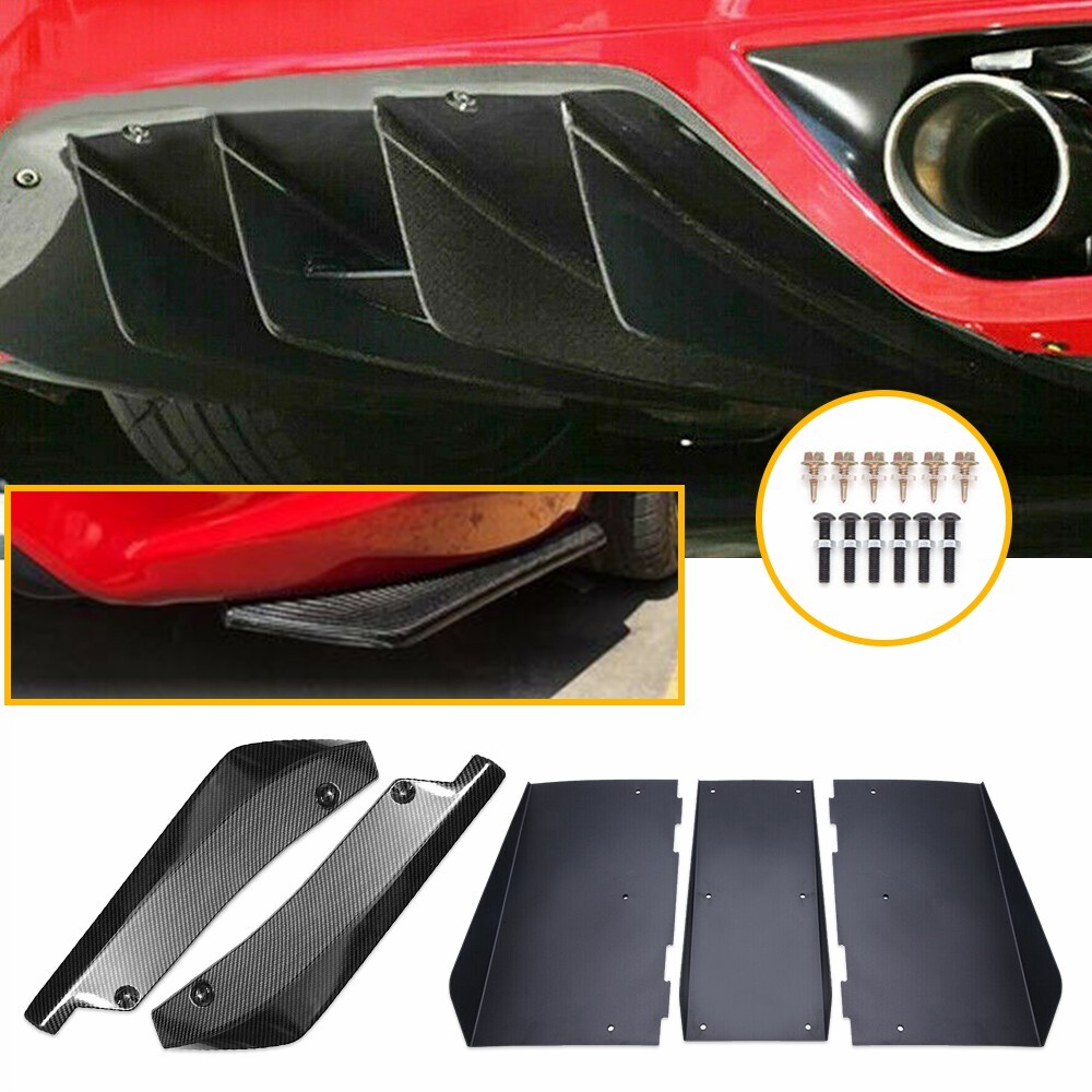 Car 2x Carbon Fiber Rear Spat + Bumper Diffuser Curved Spoiler Lip Wing Splitter
