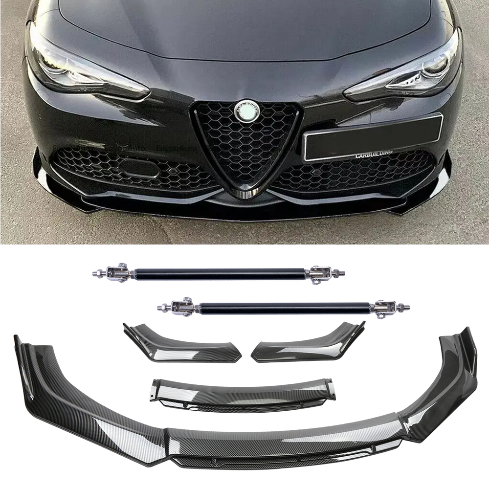 Carbon Fiber Black Front Bumper Lip Chin Body K For Alfa Romeo Giulia UNIVERSAL