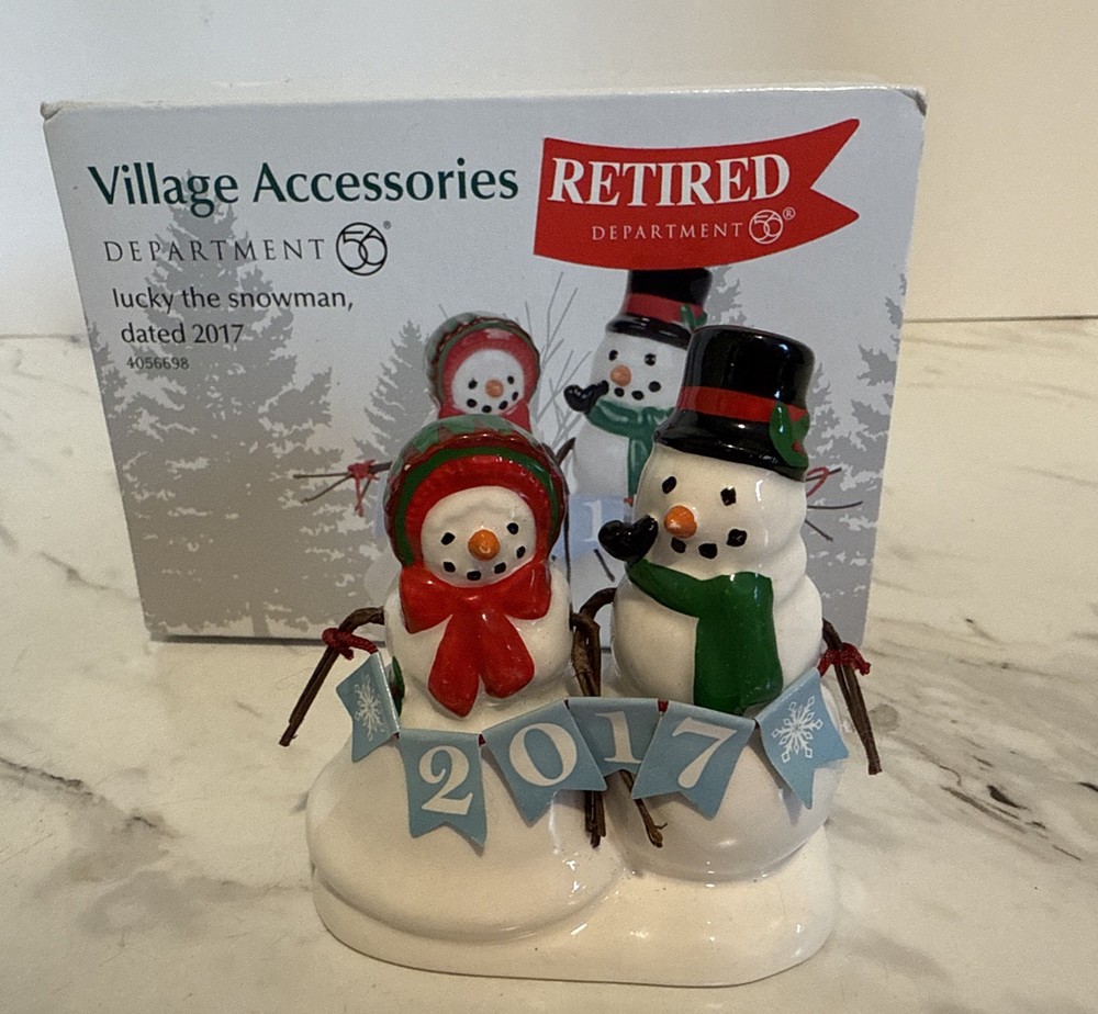 Dept 56 Snow Village 2017 Retired Lucky the Snowman Accessory with Box
