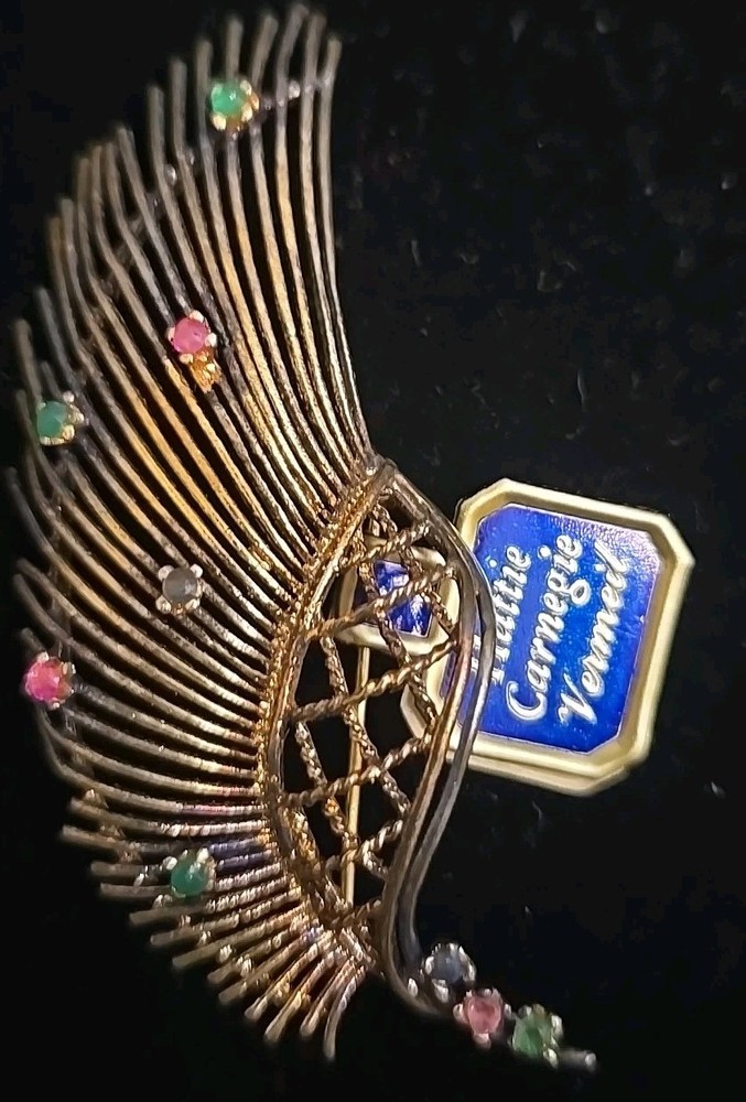 Vintage Hattie Carnegie Brooch Sterling Silver Gold Plated with Genuine Stones