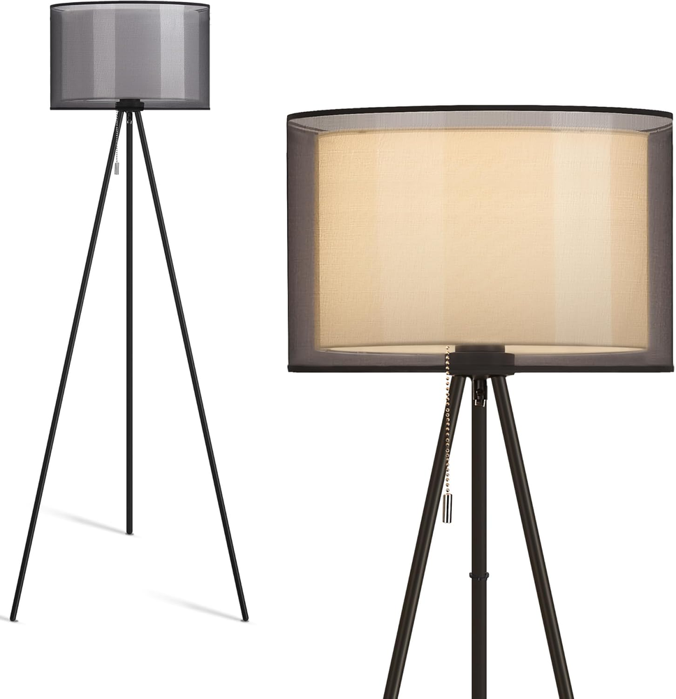 Modern Floor Lamp for Living Room, Tall Tripod Floor Lamp Corner Lighting, Fabri