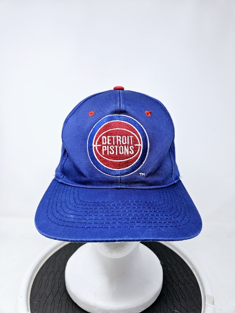 Vintage 90s Detroit Pistons Blue Embroided Snapback Hat NBA Used FAST SHIPPING