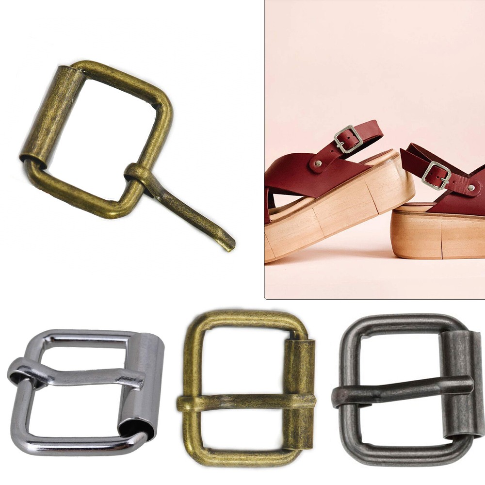 Metal Leather Hand Bag Shoe Strap Belt Rectangle Adjust Roller Pin Buckle 20mm