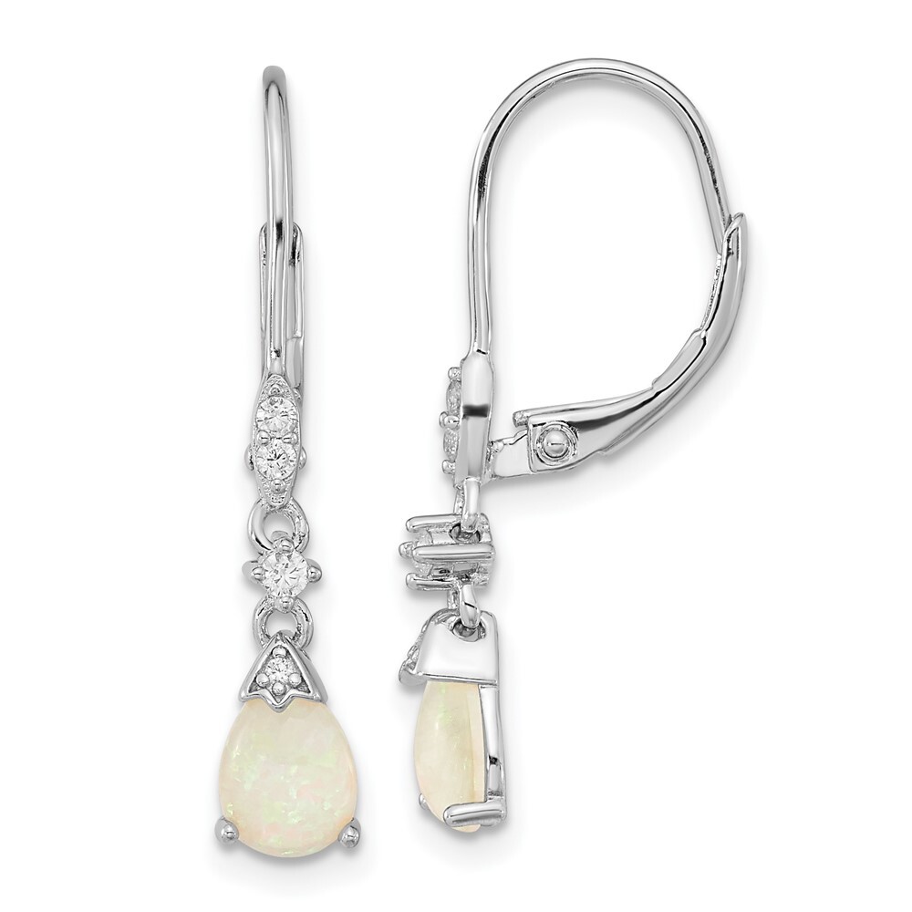 Sterling Silver Lab Created Opal & Cubic Zirconia Drop & Dangle Earrings 1.01gm