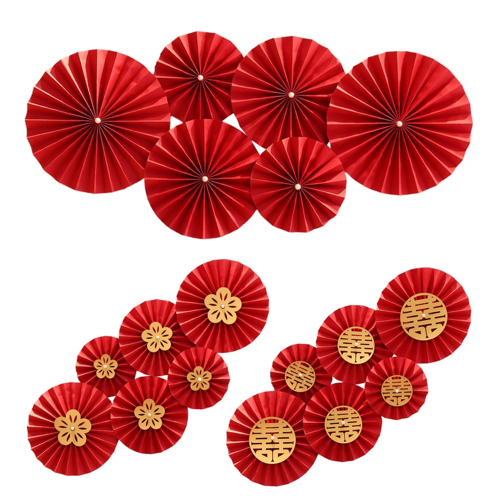Red Paper Fan Flowers Wedding New Year Parties Tissue Paper Table Decoration