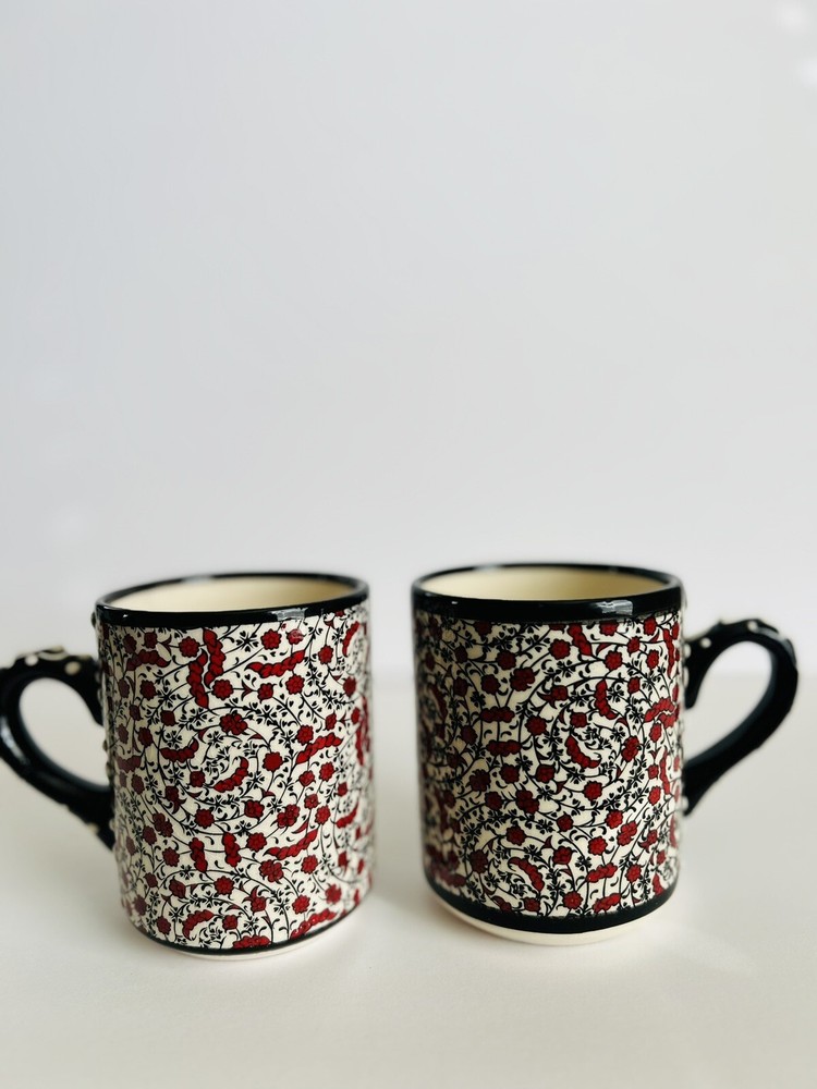 (2) Traditional Turkish Hand Painted Ceramic Mugs