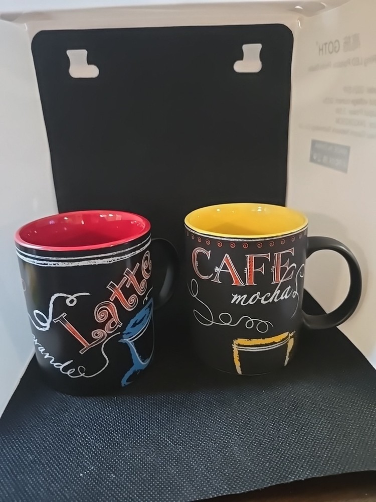 2 Starbucks 2007 Black Café Mocha Latte Blackboard Mugs 12oz Collectible