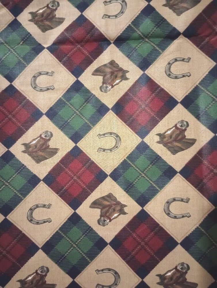 horse horseshoe animal fun fabric checkered piece 18 by 8.5 inch 1pc new