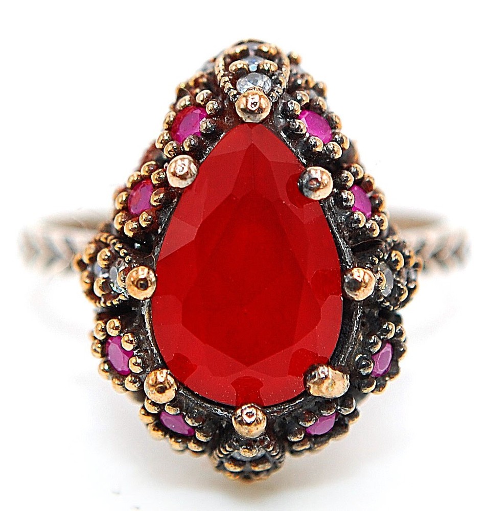 3CT Fire Garnet & Topaz 925 Sterling Silver Ottoman Empire Ring Size 7