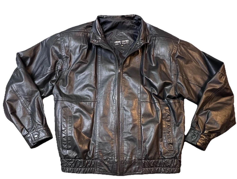 Vintage 90s Men’s Genuine Leather Black Bomber Jacket With Receipt Size Medium