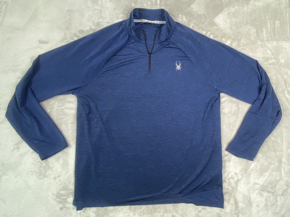 Spyder Active Performance 1/4 Zip Blue Pullover Men’s XL 4 Way Stretch Athletic