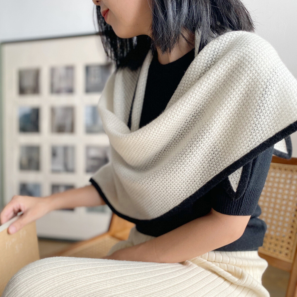 New Spring Boutique Breathable Knitted Pure Cashmere Solid Triangular Scarf