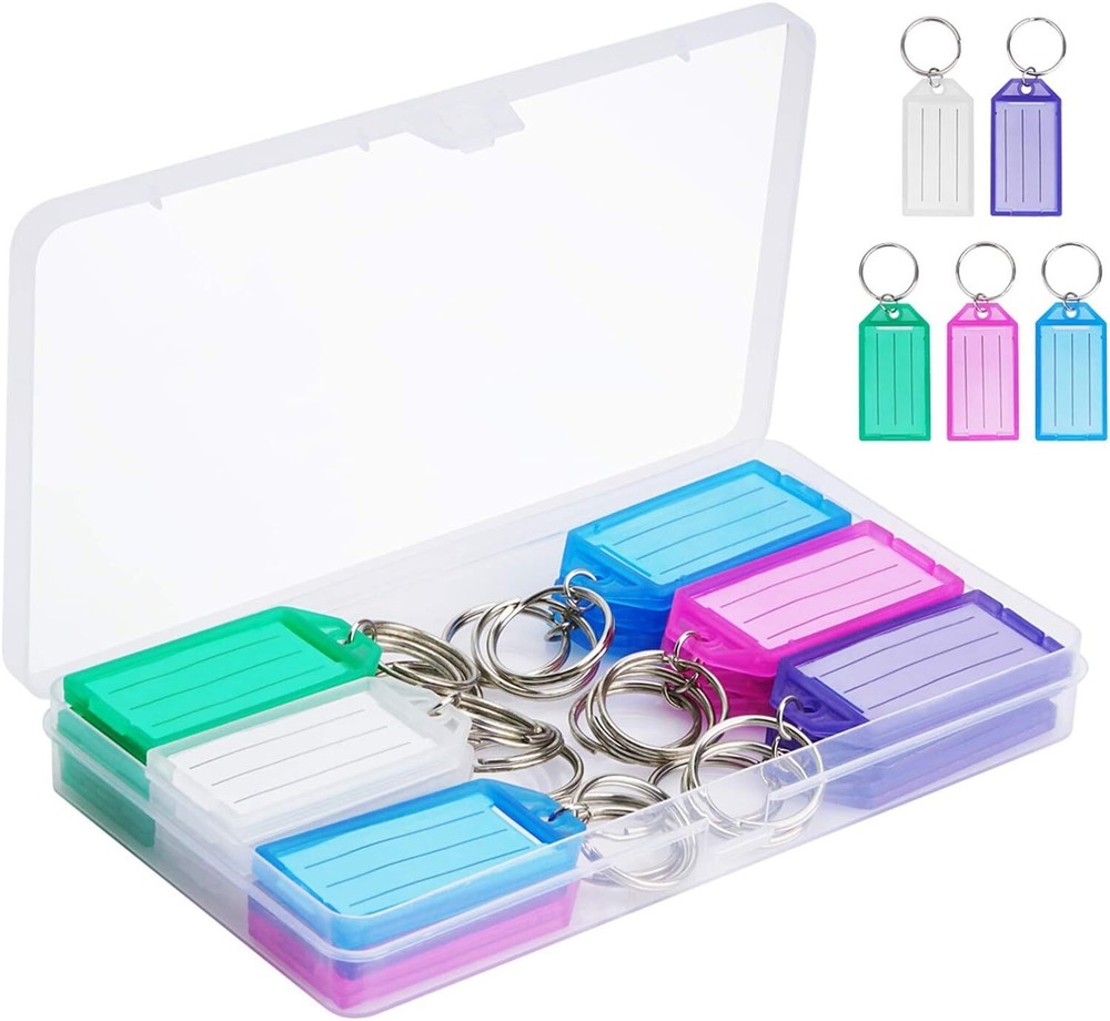 Cuttte 20 Pack Plastic Key Tags with 20PCS, White, Purple, Green, Pink, Blue