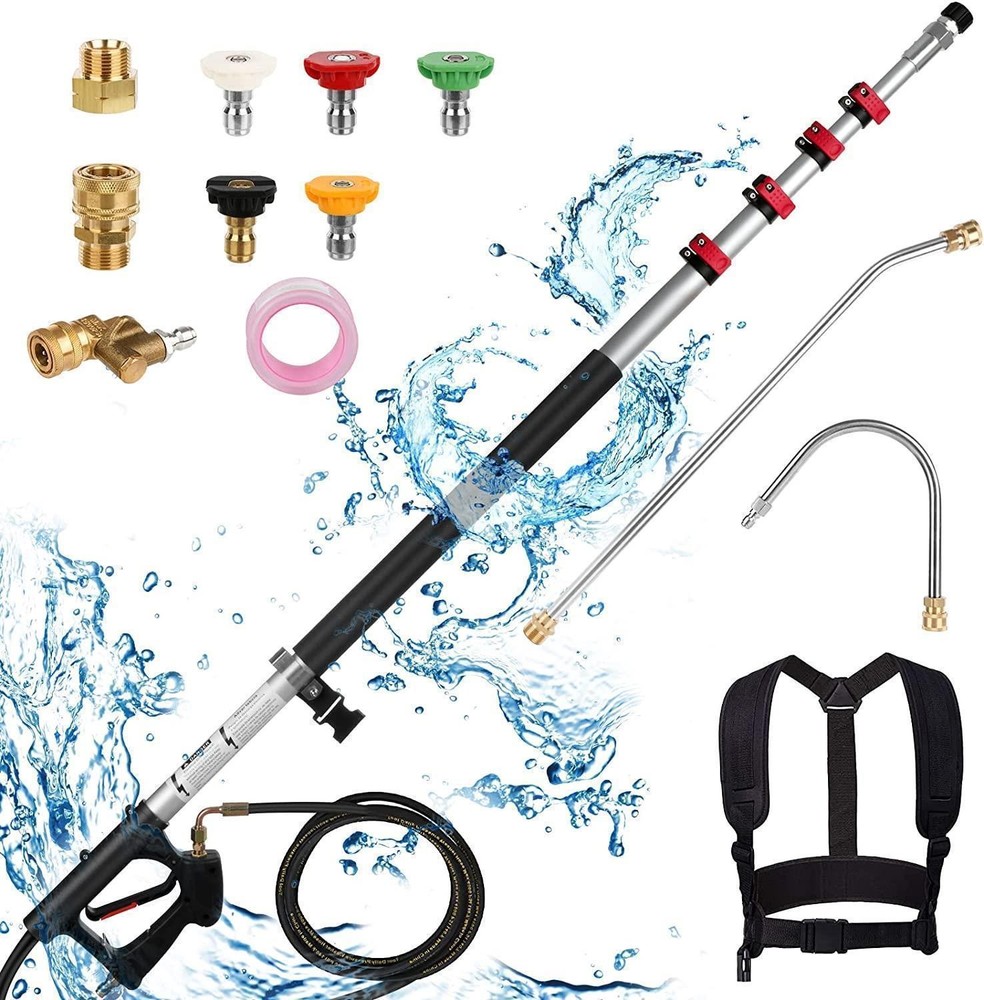 4-Section 5-24FT Telescopic Pressure Washer Wand 4000PSI 5 Nozzles