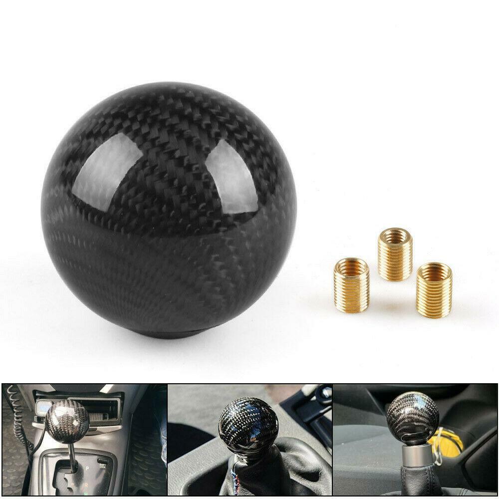Carbon Fiber Round Ball Car Gear Shift Knob with 3 Adapters