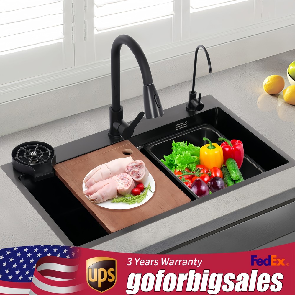 Sink Kitchen Sink Stainless Steel Sink With Faucet Multifunction Sink Set Black