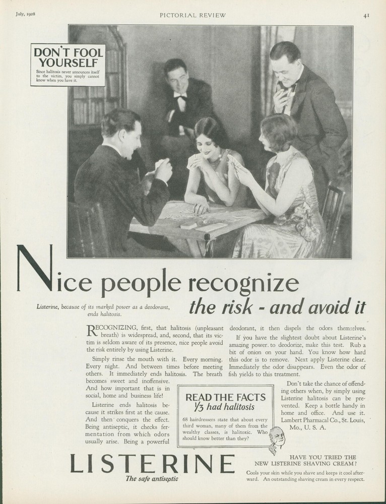 1928 Listerine Bridge Game Fancy Dress Suits Shaving Cream Vintage Print Ad PR1