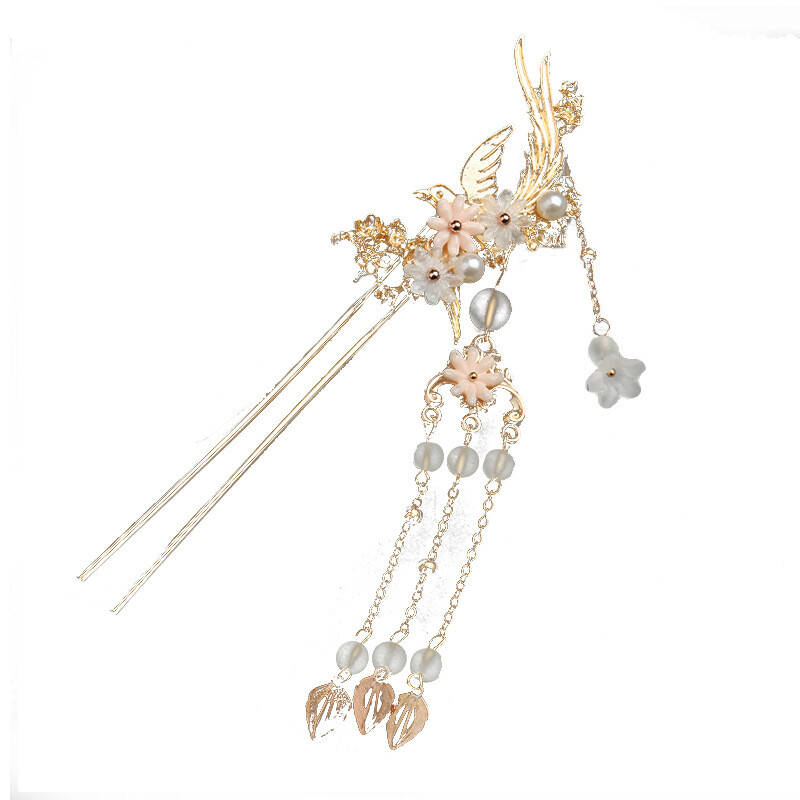 Handmade Chinese Girl Flower Tassel Kanzashi Shake Hair Clip Retro Style