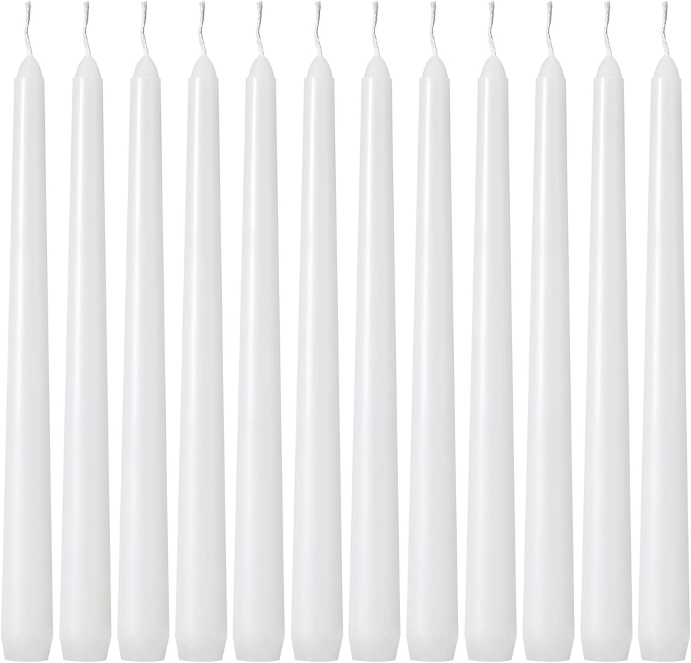 10 Inch White Unscented Dripless Taper Candles - Set of 24 Smokeless Tapers