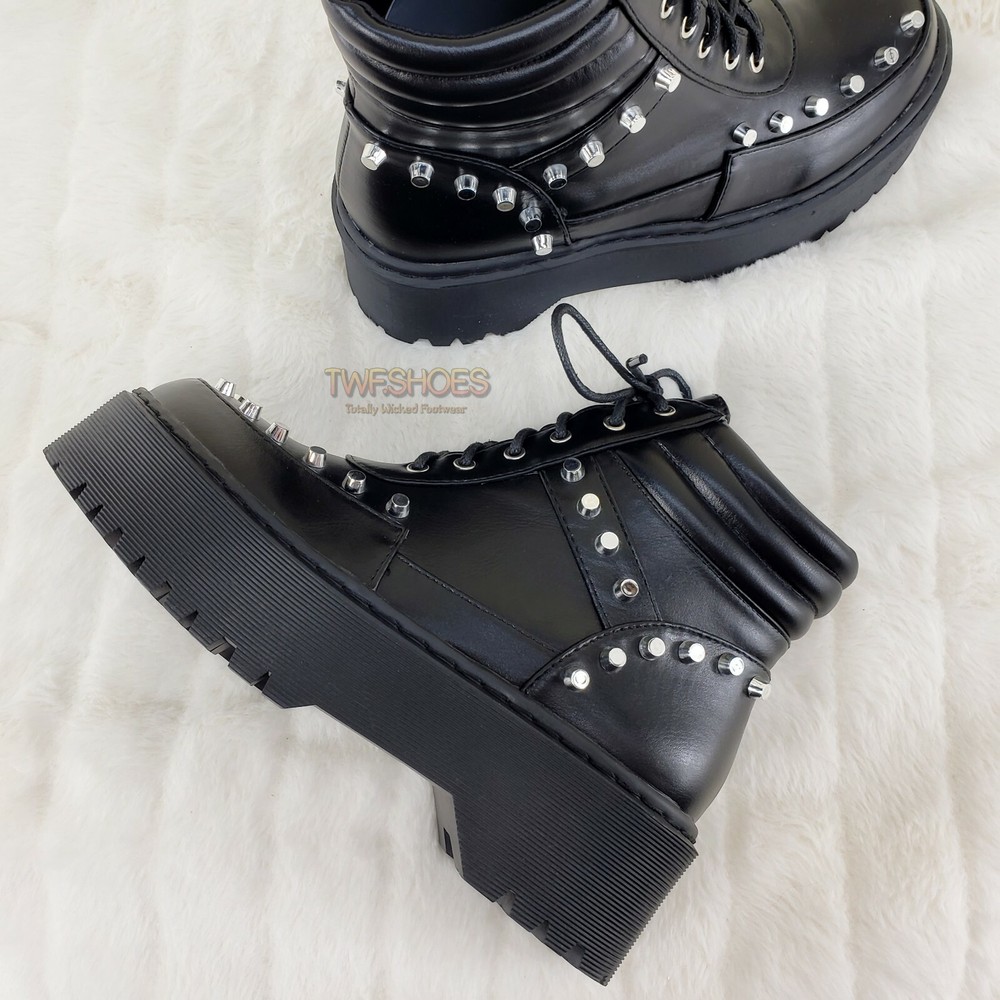 Cyber Punk Silver Cap Stud Combat Sneaker Boots Black Sizes 6-11  -image