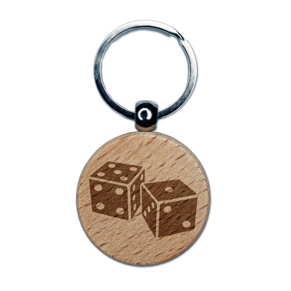 Engraved Wood Round Dice Keychain Charm Pair  
