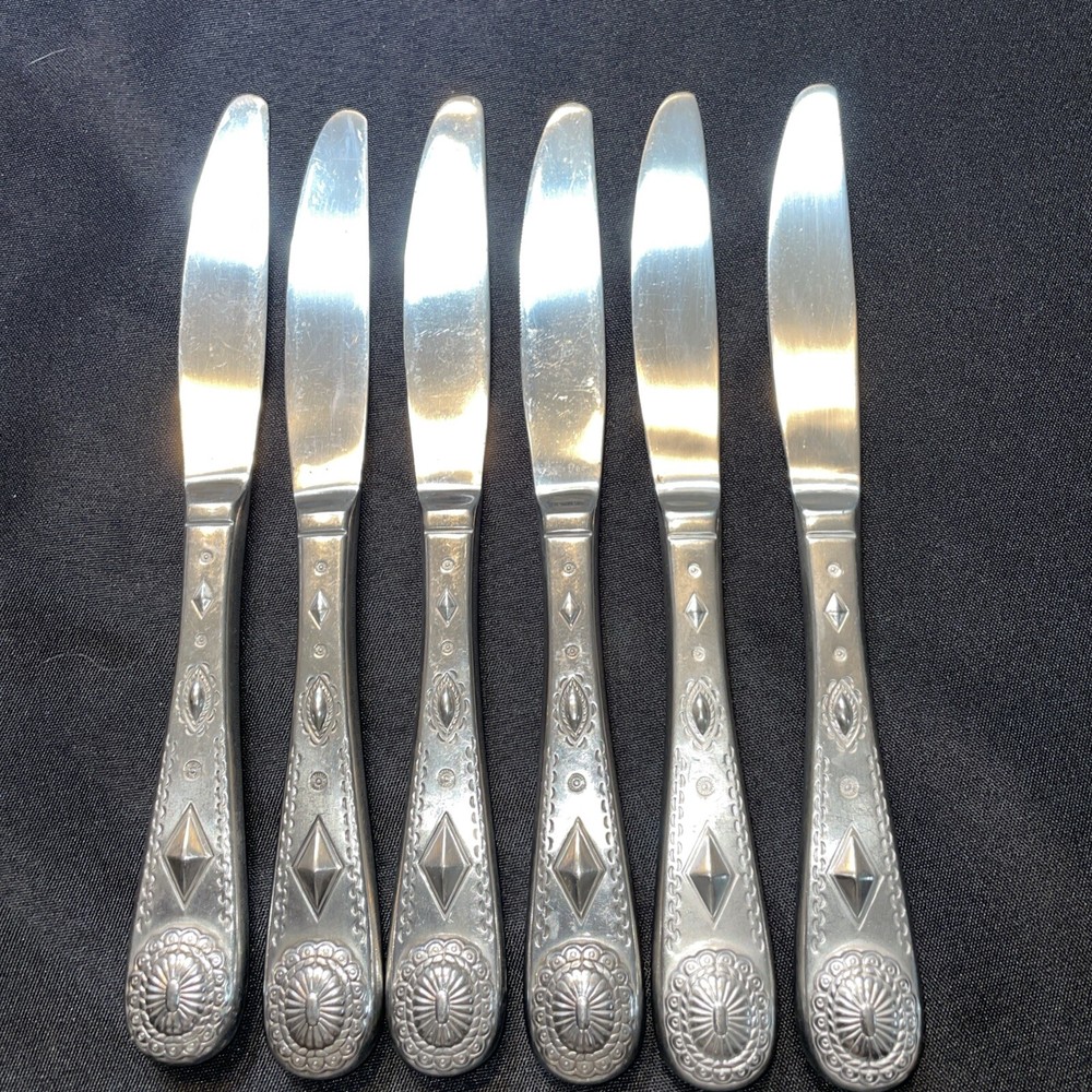 SET OF 6 WALLACE TAOS SOUTHWEST STYLE STAINLESS FLATWARE KNIVES