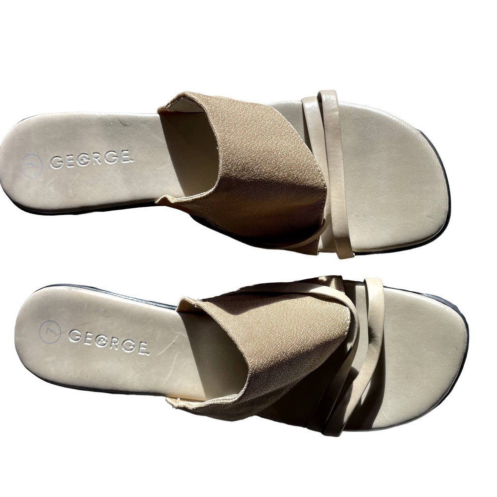 George Size 7 Gold Block Heel Sandal 2.5