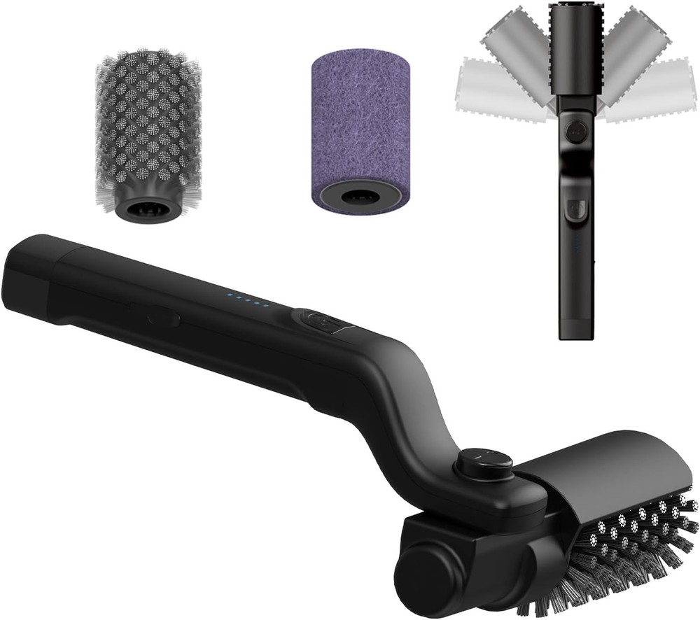 Rechargeable Black Electric BBQ Grill Brush with Two Replacement Brushes