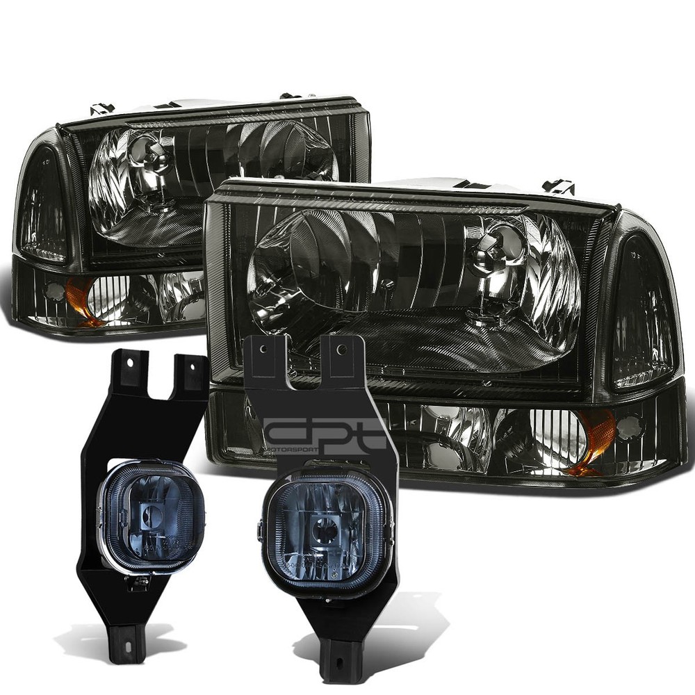 Smoked Tinted Headlight + Amber Turn Signal + OE Fog Light for 99-04 SuperDuty