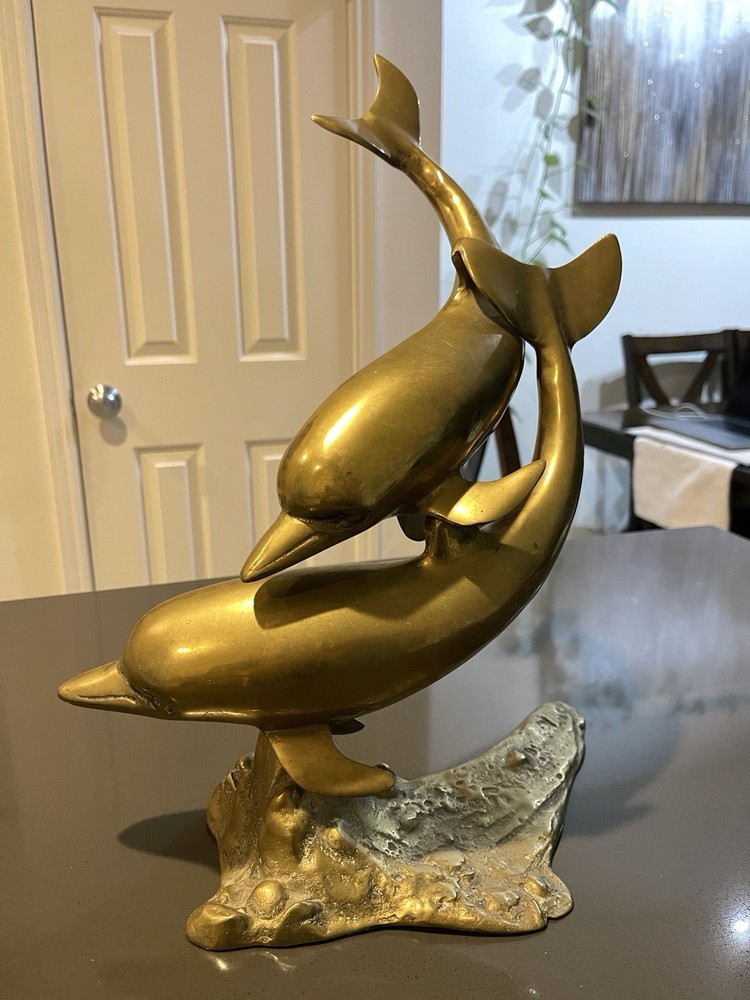 Vintage Large Dolphin Sculpture Brass 1970’s In Great Condition