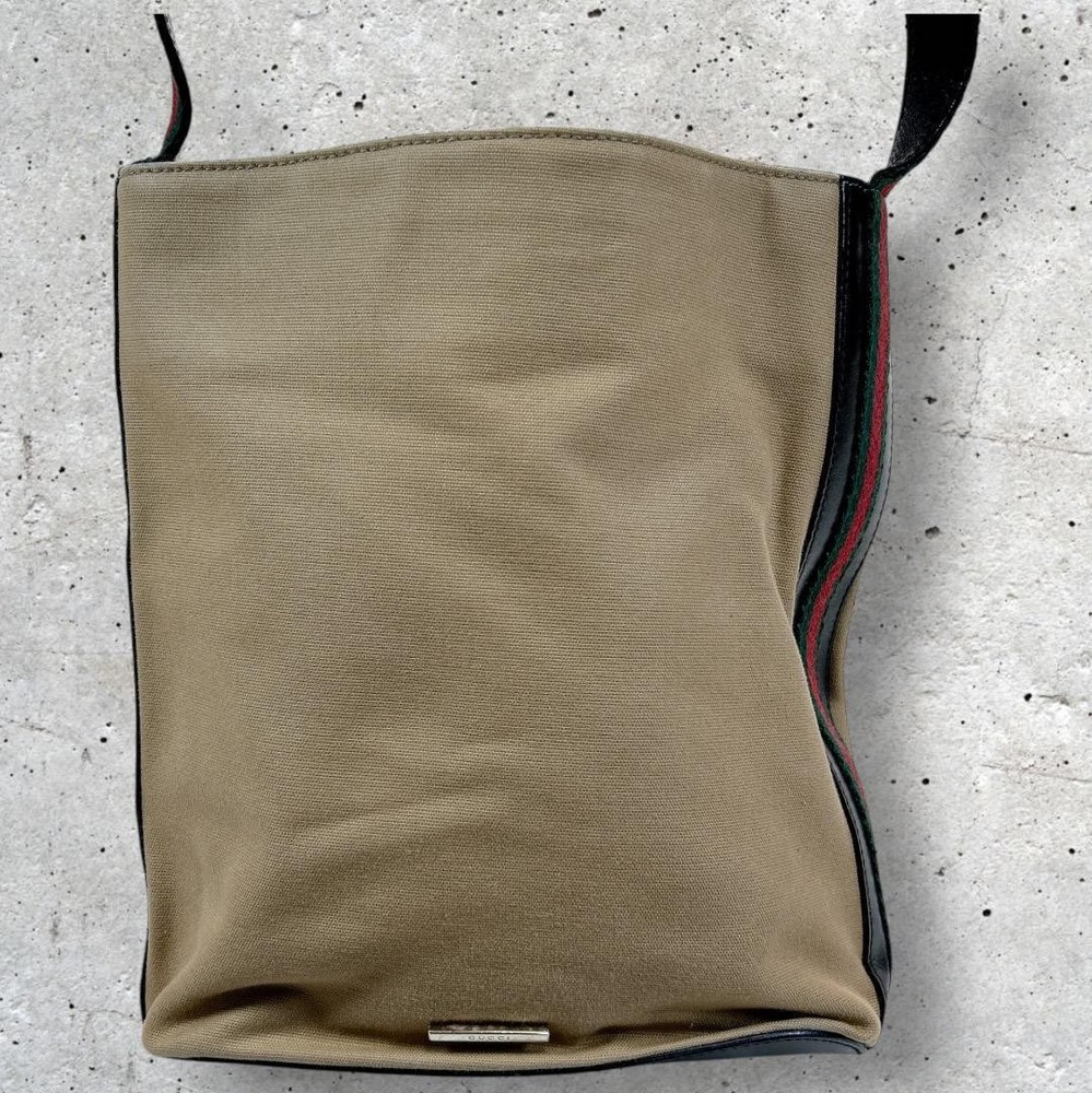 Vintage GUCCI Sherry Line GG Logo Canvas Beige Crossbody Shoulder Bag Rare