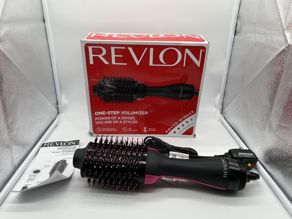 Revlon One-Step Hair Dryer Brush and Volumizer Oval Pink Black ( Tested Works)