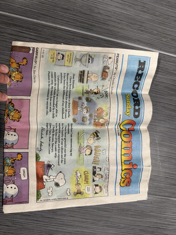 Peanuts Last Comic Strip Newspaper Charlie Brown Says Goodbye 2/13/2000
