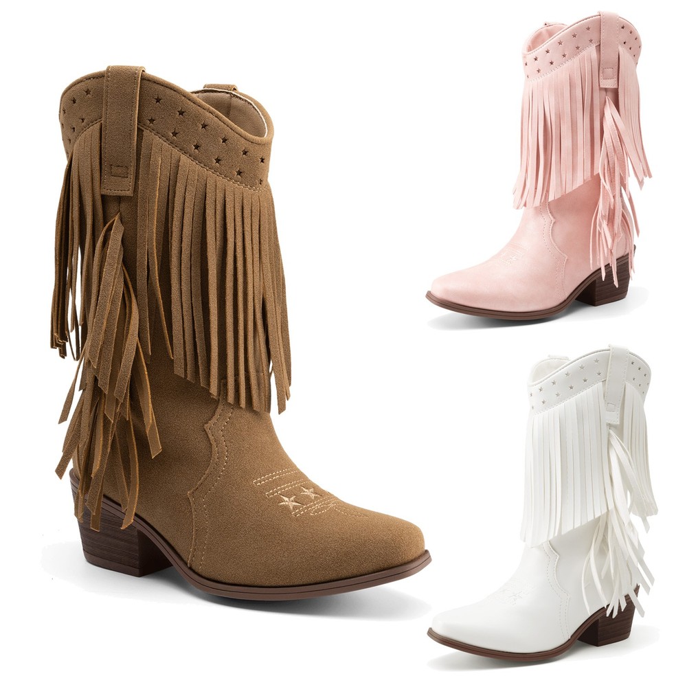 Kids Girls Western Boots Cowboy Boots Tassel Fringe Comfort Mid Calf Boots