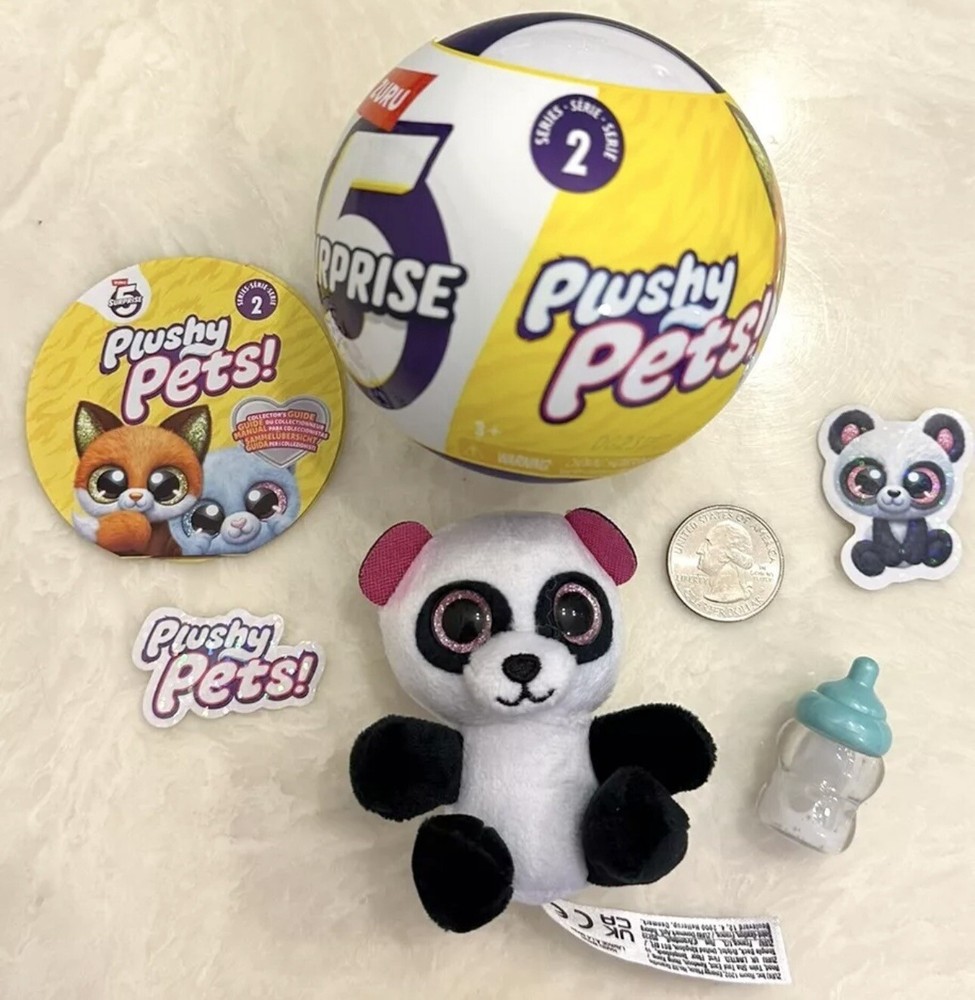 NEW Zuru 5 Surprise Plushy Pets Series 2 PANDA BEAR Set with bottle and stickers