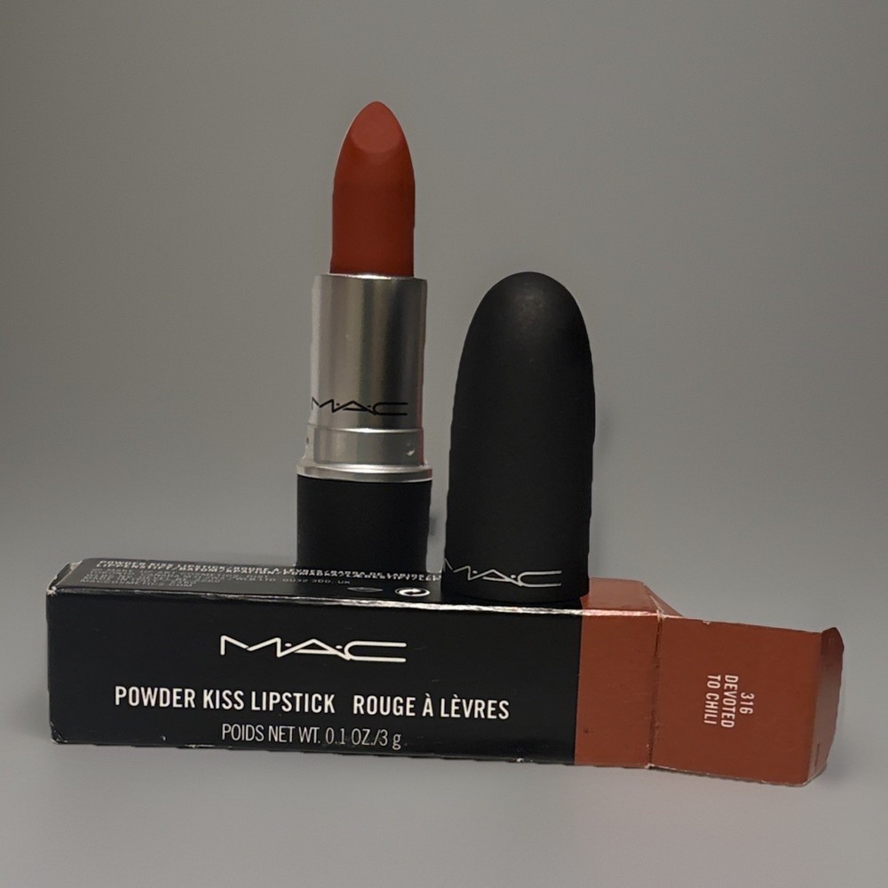 MAC Powder Kiss Lipstick #316 Devoted to Chili Full Size 0.1 OZ/3g New in Box
