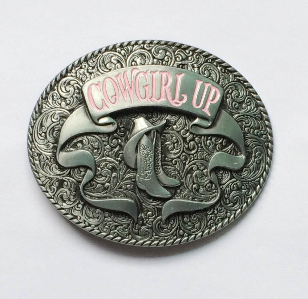 Cowgirl Up Western Belt Buckle Vintage Style Metal Men Women Cowboy Rodeo Wear