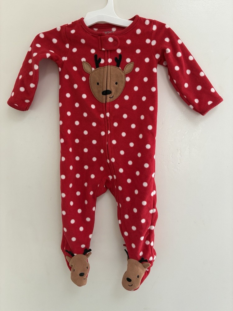 Carter's Baby Girl 1-Piece Cute Reindeer Polka Dot Christmas Sleep & Play Red 9M