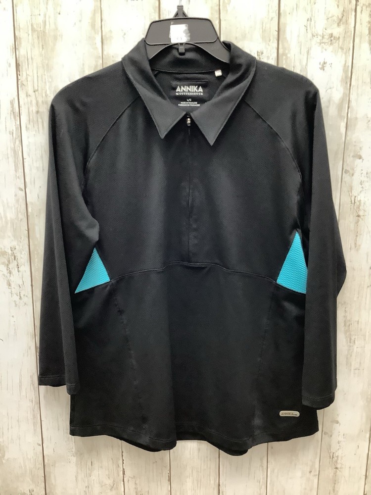 Annika Black And Teal Long Sleeve 1/2 Zip Pullover Sports Top Size L 0409-11