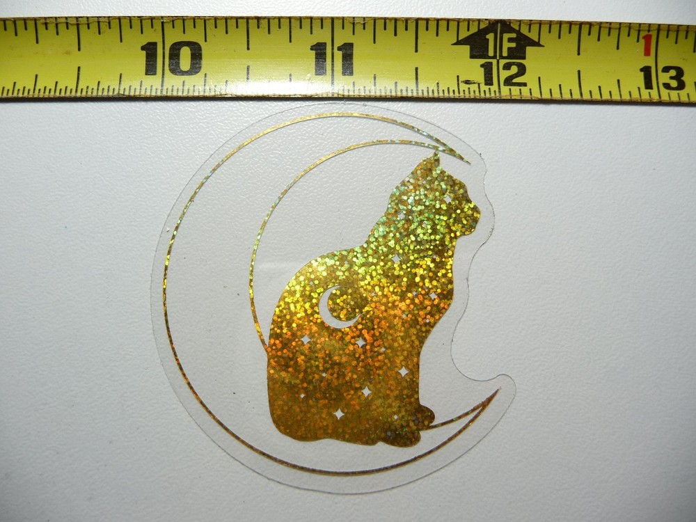 HOLOGRAPHIC SITTING CAT CRESCENT MOON STICKER DECAL REFLECTIVE SHINY BEAUTIFUL