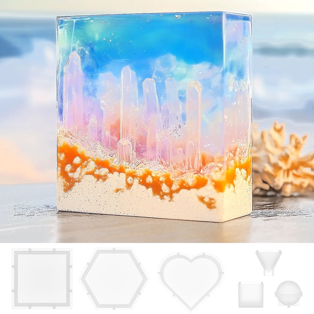 Silicone Molds Kit with Soft Hexagonal and Square Heart Resin Molds US'