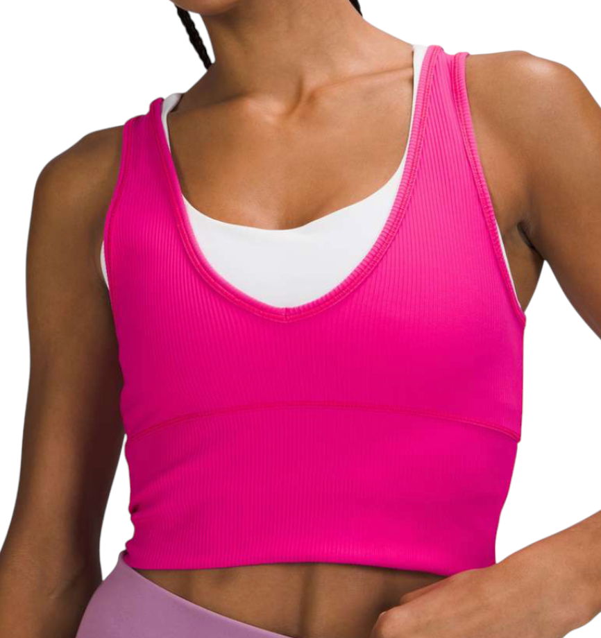 LULULEMON Power Pivot Tank Top RIBBED KNIT Cropped SONIC PINK Open Back SIZE 12