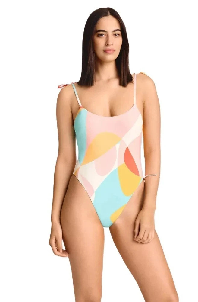 Vitamin A Women's Scoop Neck Tie Shoulder One Piece Swimsuit - Multi Stained L