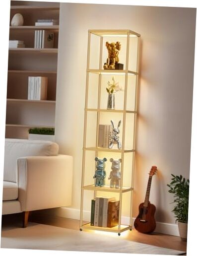 Display Shelf with Dimmable LED Floor Lamp, 6 Tiers - 72.4