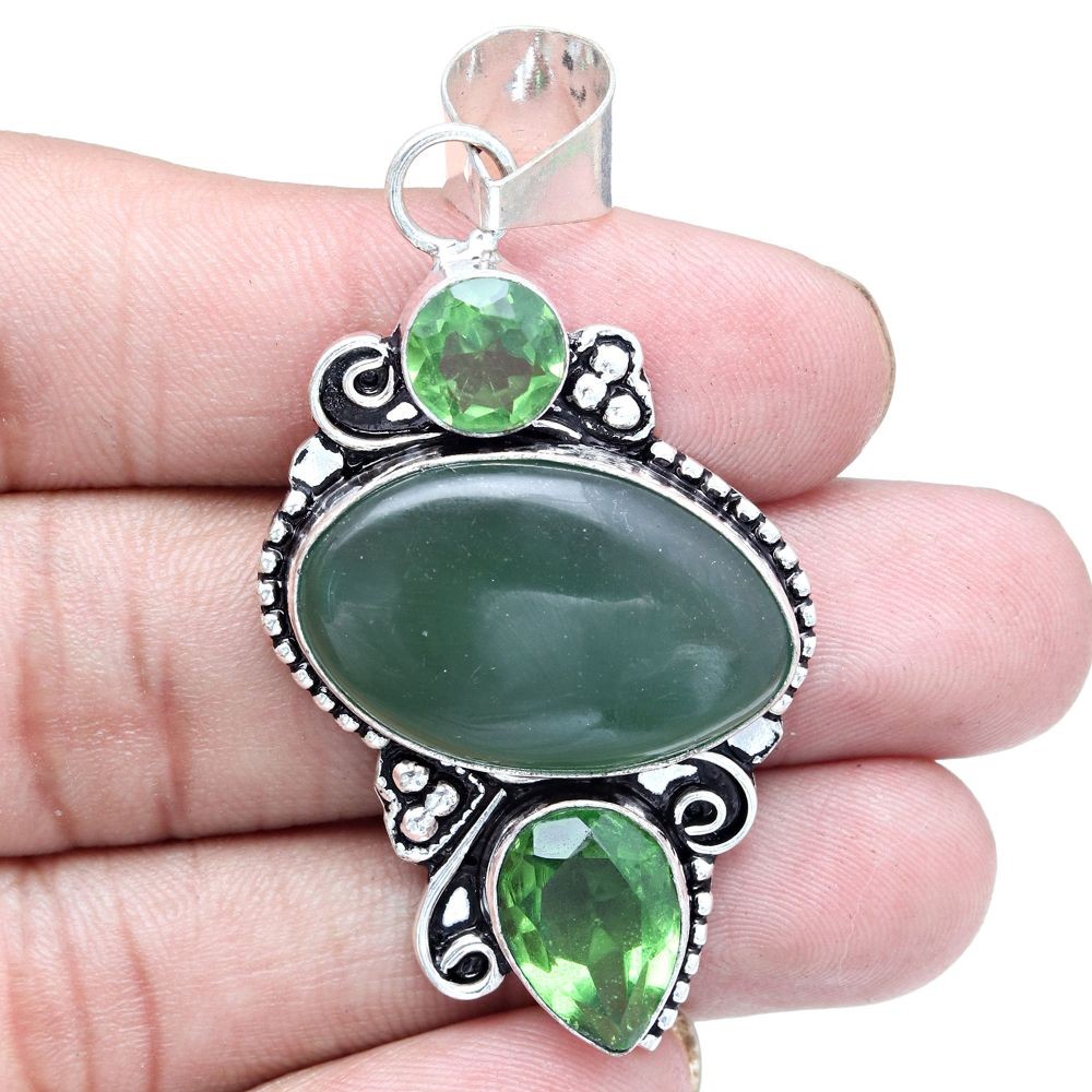 Pendant Vassolite Peridot Quartz Gemstone Silver Jewelry 2.5