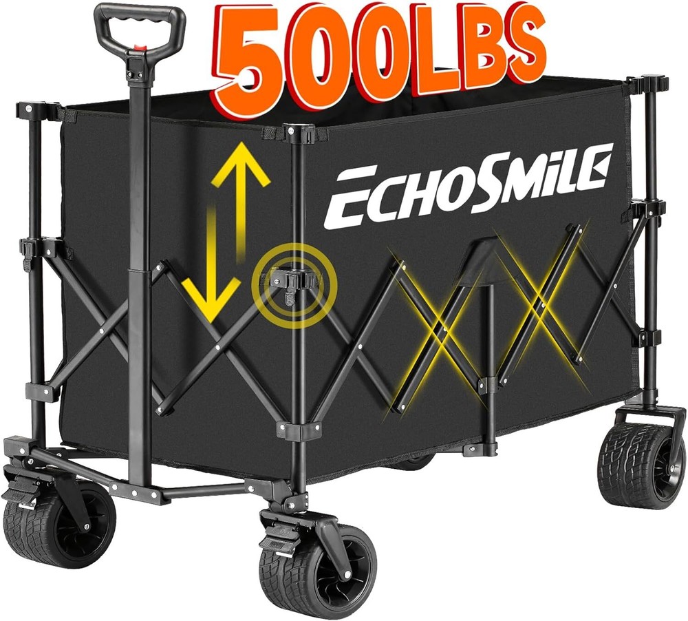 EchoSmile Collapsible Foldable Extended Height Wagon with 500lbs Weight Black