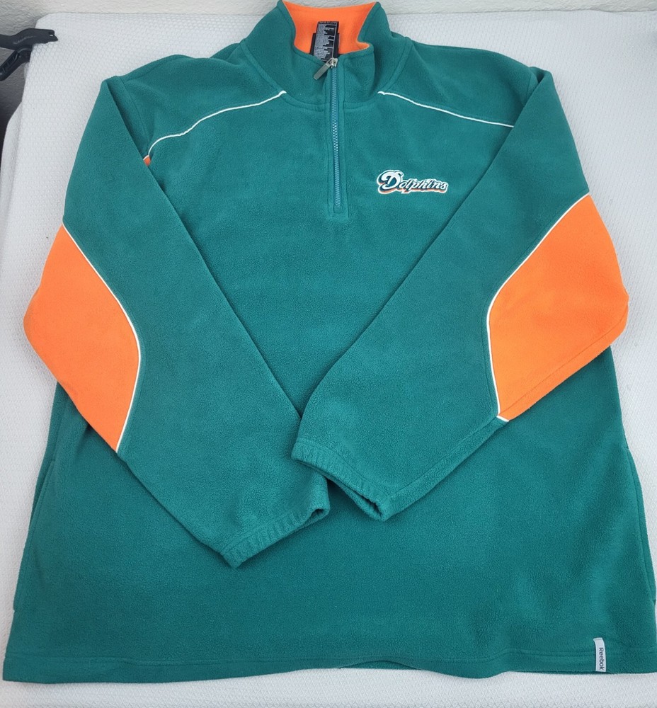 Reebok Miami Dolphins Jacket Mens 2XL Green 1/4 Zip Fleece Pullover Team Apparel