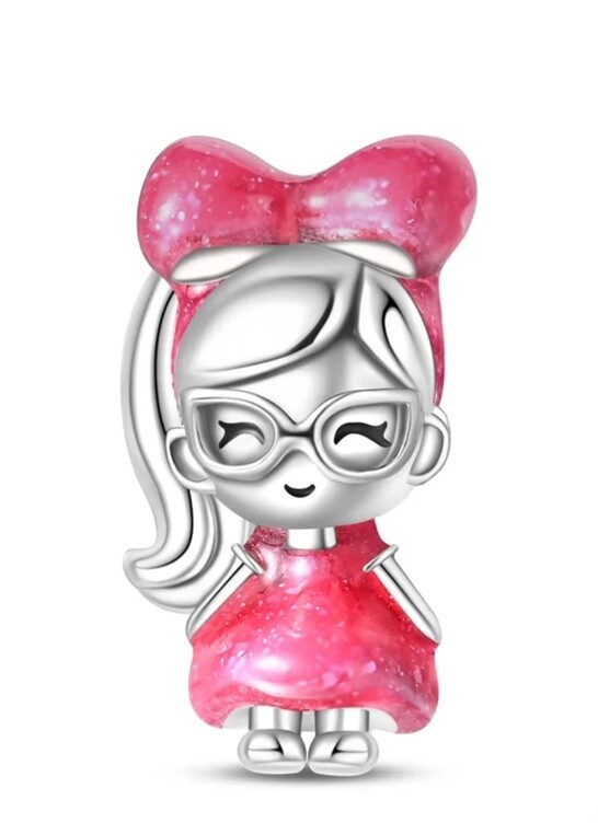 Barbie Pink Charm Bracelet with 925 Sterling Silver Beads Gradient Color Gift